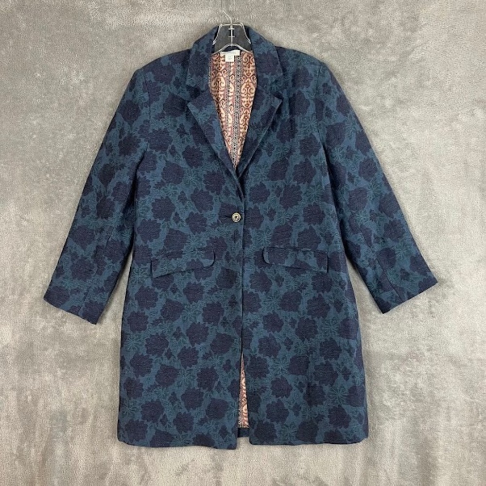 Sundance Maelie Topcoat Coat Womens PS Jacquard Linen Navy Career Sophisticated